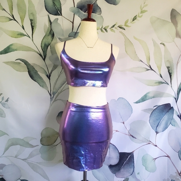 SHEIN | SXY PU Cami Top & Bodycon Skirt in Purple sz XS - Picture 2 of 8